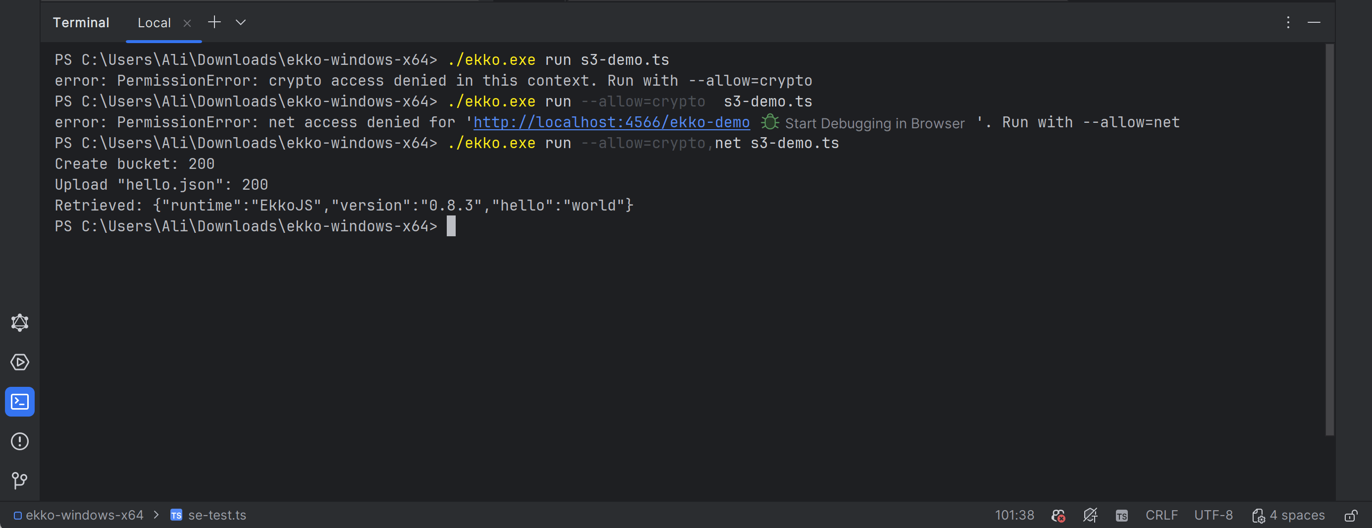 EkkoJS S3 demo running against LocalStack